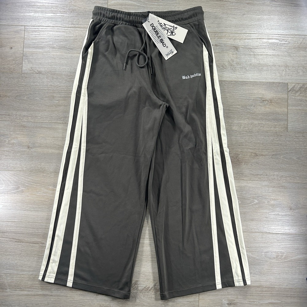 Bad Habits L Olive Brown Wide‎ Leg Striped Sweatpants Baggy Track Streetwear